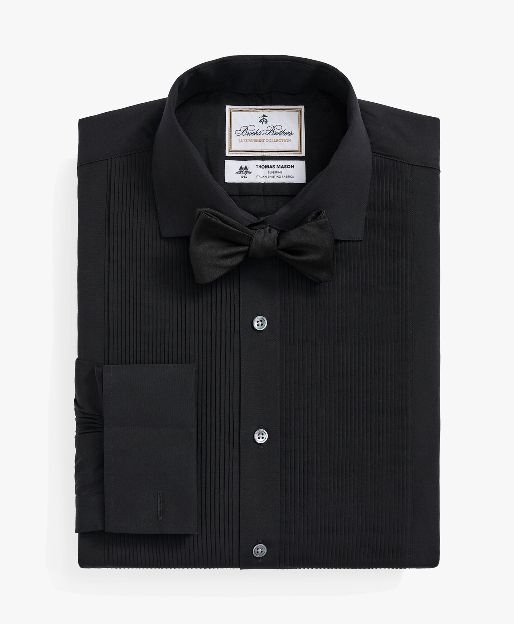 Brooks Brothers Chemise de smoking noire Brooks Brothers X Thomas Mason en coton à plastron plissé suisse et col anglais Noir 1000098540US100208963