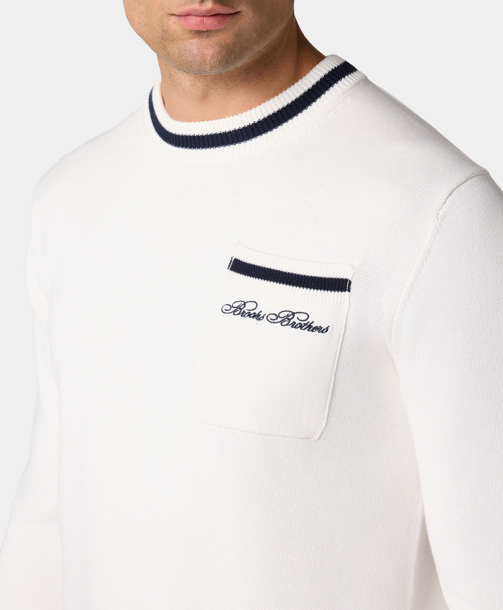 Brooks Brothers Cotton Chest Pocket Sweater White KNCRN046COPCO002WHITP001