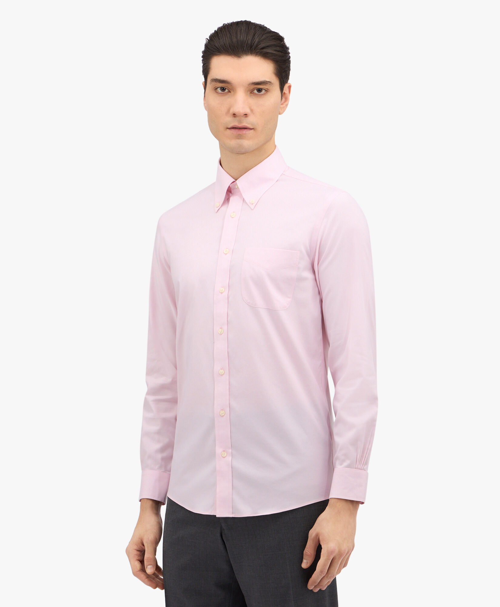 Brooks Brothers Slim Fit Non-Iron Stretch Cotton Shirt with Button Down Collar Light Pink 1000095084US100199387