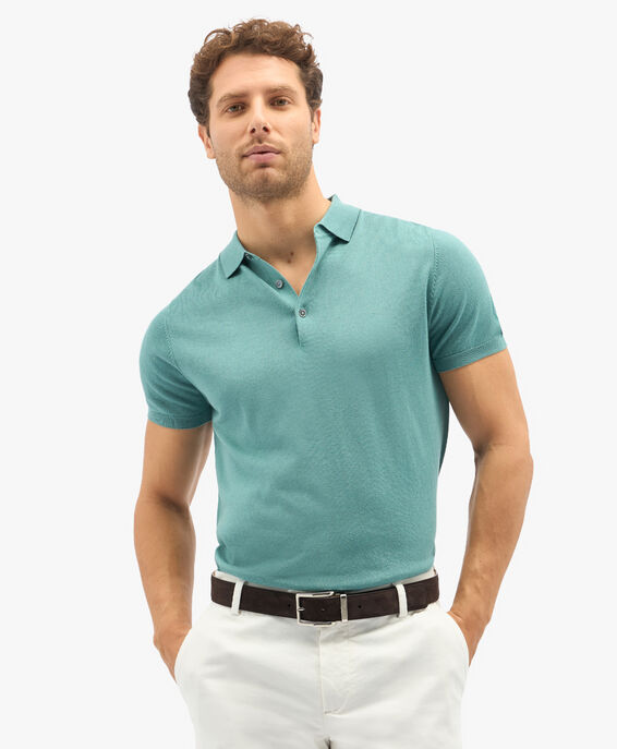 Brooks Brothers Sage Silk-Cashmere Blend Polo Shirt Sage KNPOL008SEBWS001SAGEP001