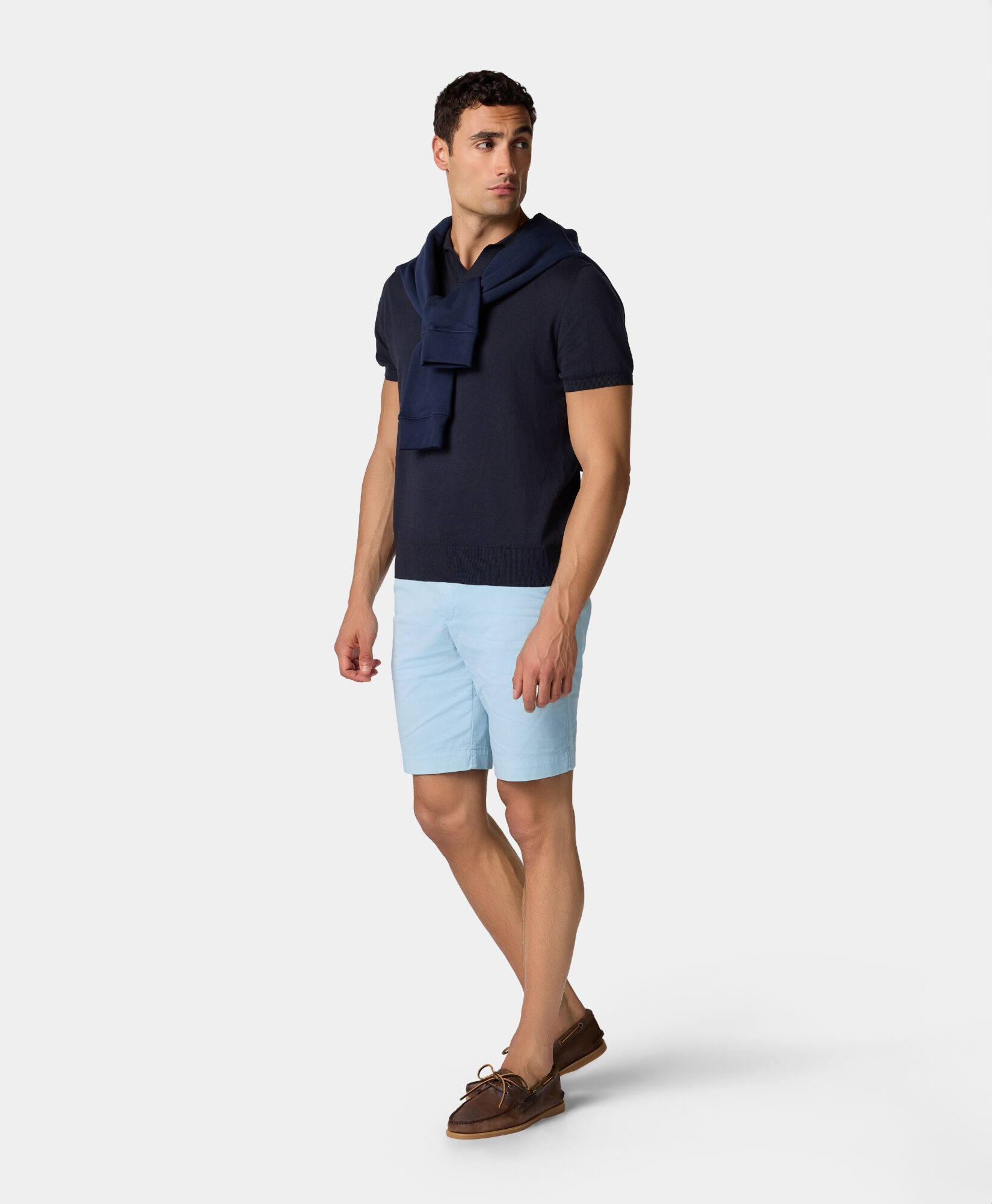 Brooks Brothers Organic Cotton-Linen Knit Polo with Johnny Collar Navy KNPOL018COBLI004NAVYP001