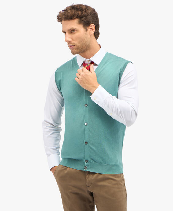 Brooks Brothers Sage Silk-Cashmere Blend Sweater Vest Sage KNTVE001SEBWS001SAGEP001