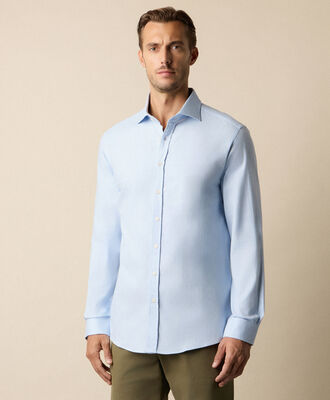 Brooks Brothers Slim Fit Melange Cotton Flannel Shirt with Spread Collar Light Blue CSHSP011COPCO001LTBLP001