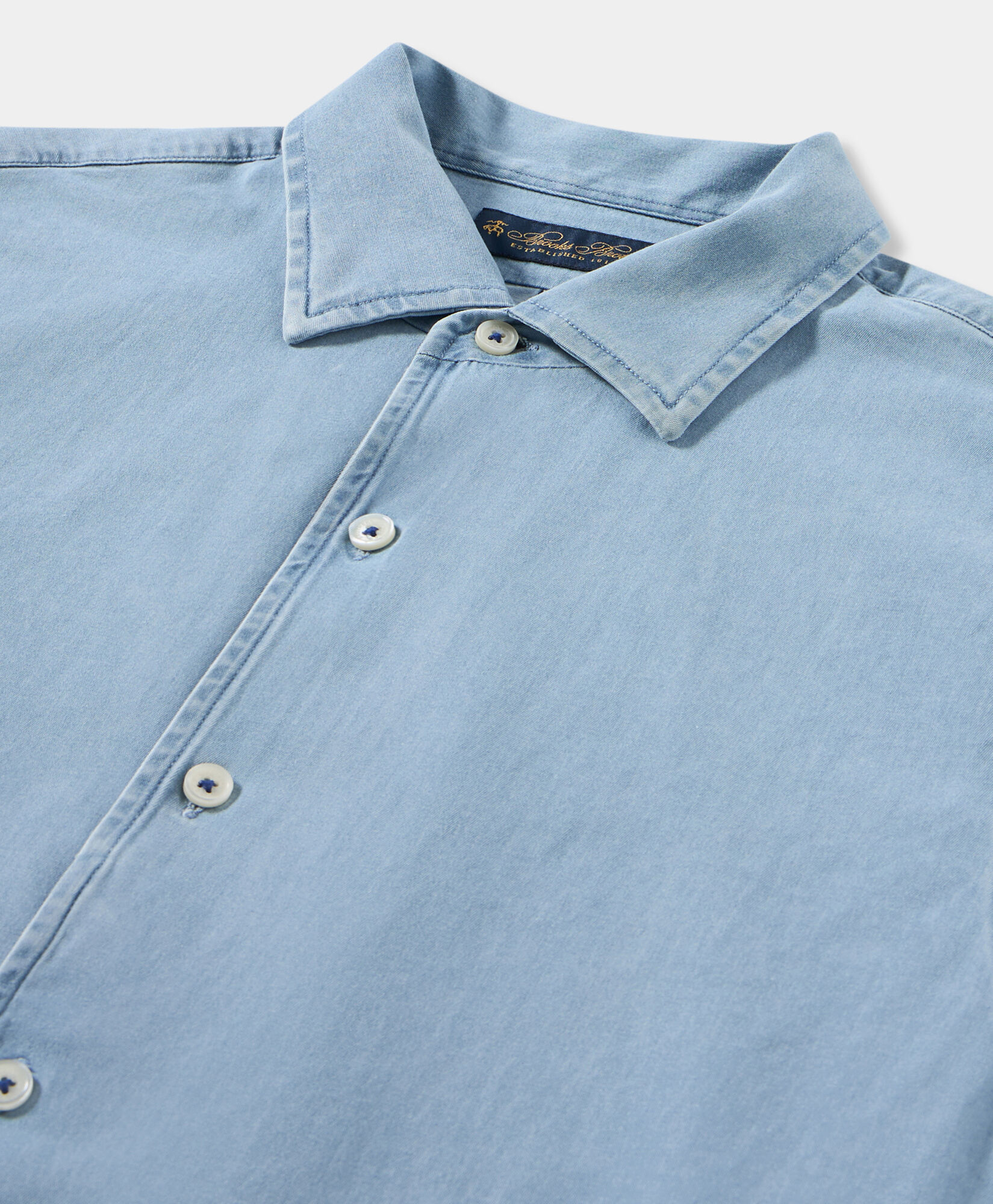 Brooks Brothers Slim Fit Denim Tencel Blend Shirt with Open Collar Bleached Blue CSHOC001TNBCO001BLCDP001
