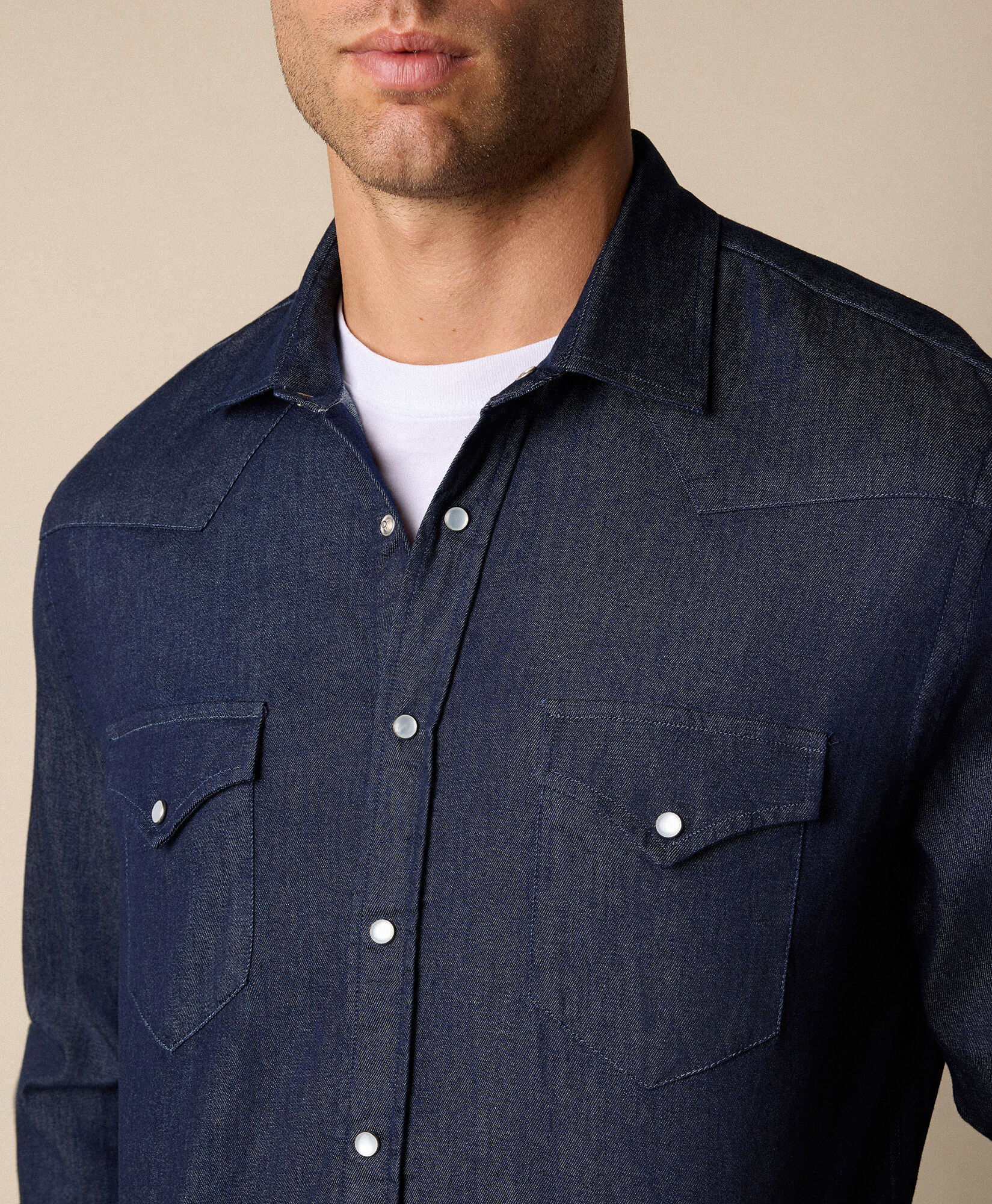 Brooks Brothers Slim Fit Denim Western Shirt Blue CSHTX003COBSP001BLUEP001