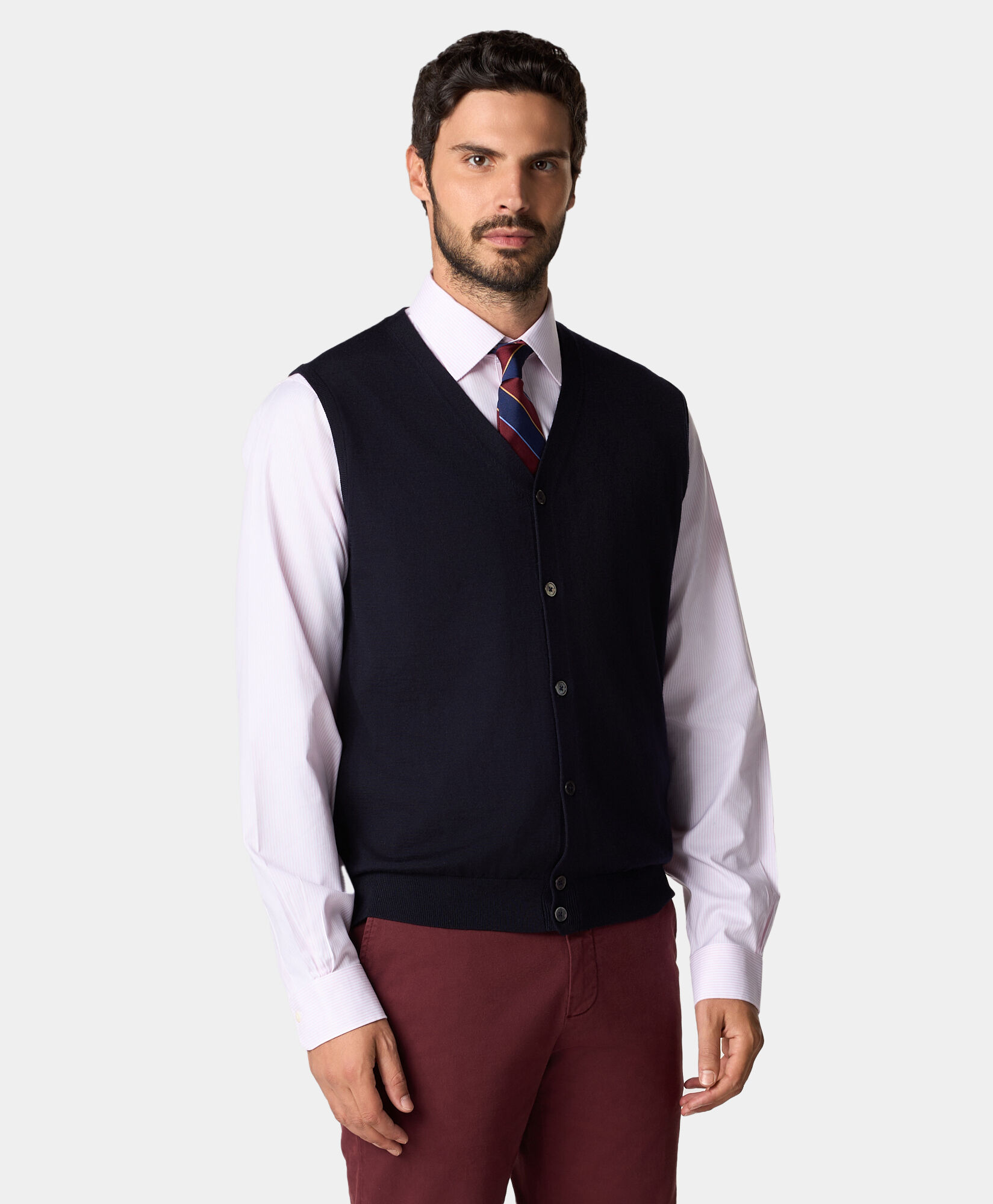 V Neck Merino Wool Sweater in Navy for Men Brooks Brothers UK