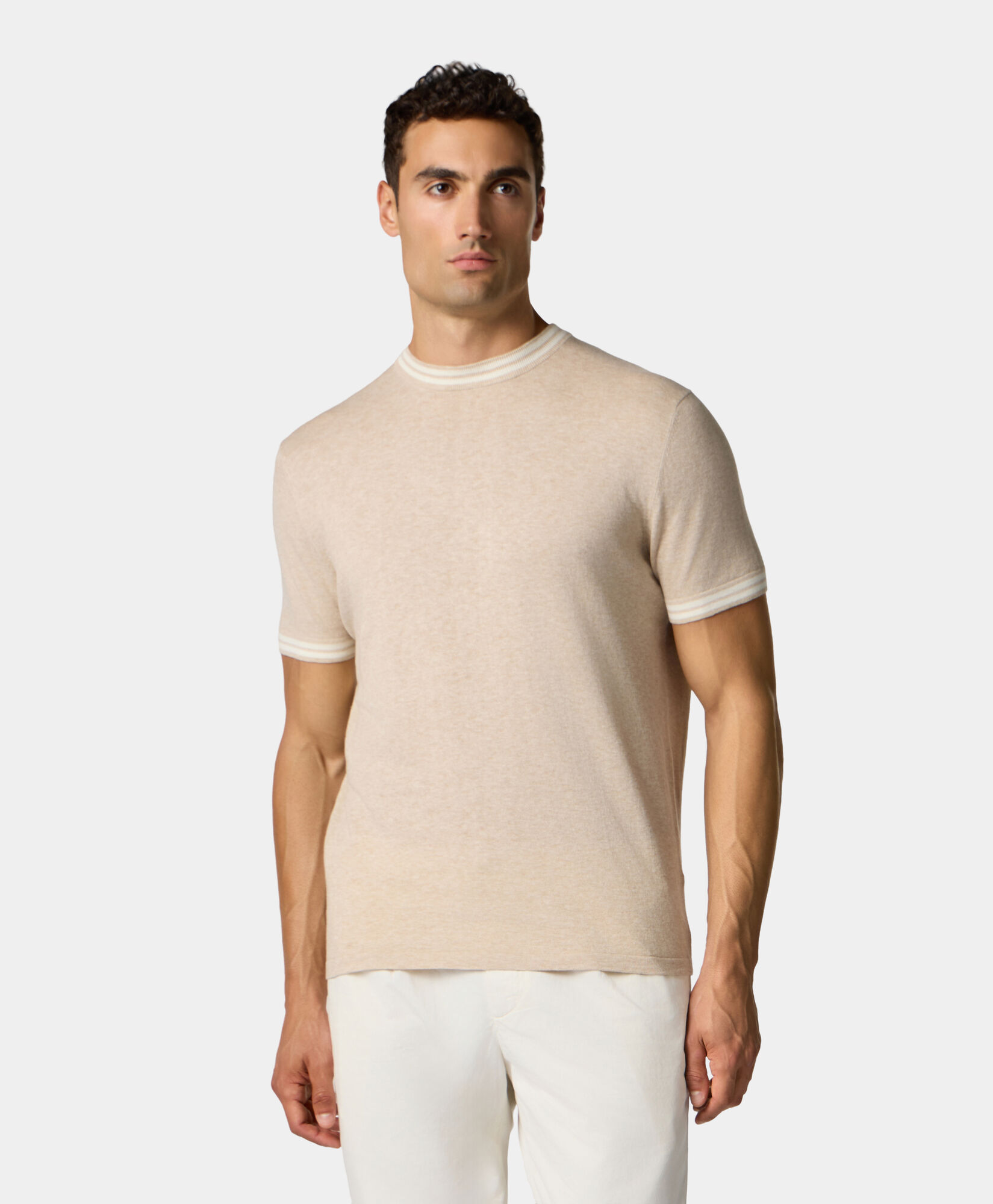 Brooks Brothers Organic Cotton-Linen T-shirt Sand KNCRN049COBLI004SANDP001