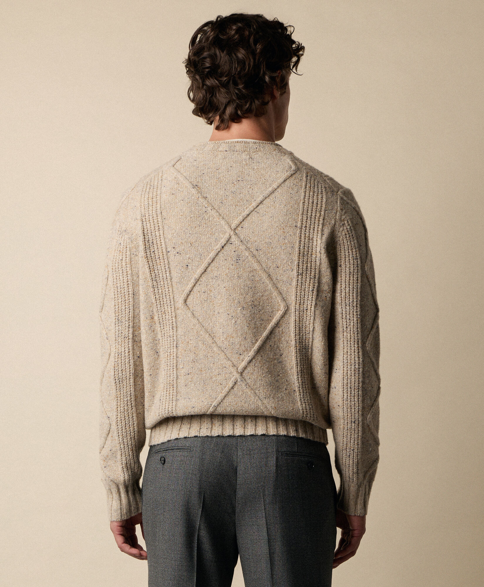 Brooks Brothers Pull Ras-du-Cou en Laine Mélangée Donegal Naturel KNCRN067WOBPA003NATLP001