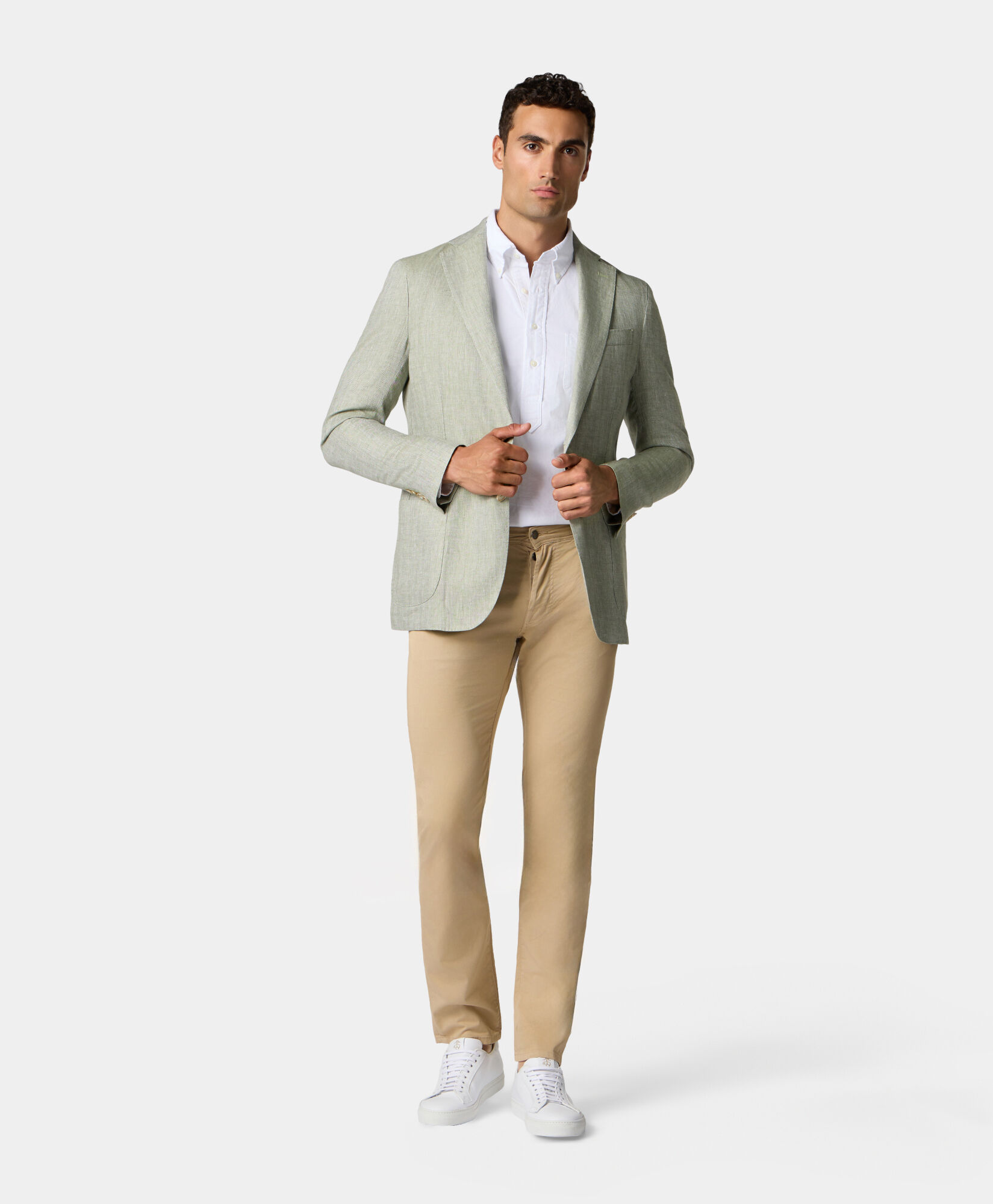 Brooks Brothers Herringbone Design Linen Blazer Sage JKREG063LIPLI001SAGEF001