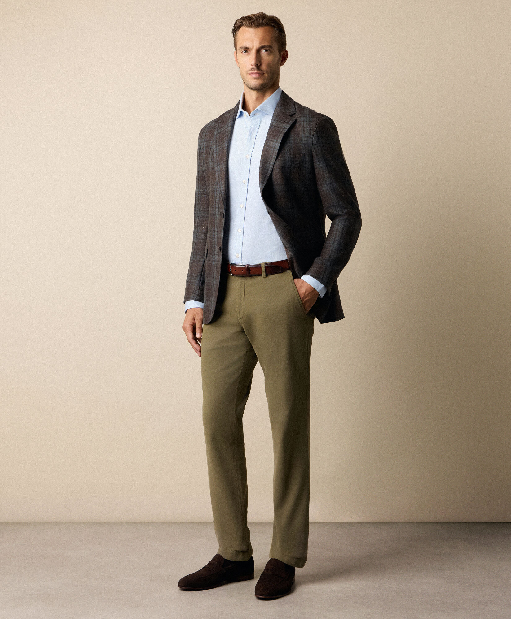 Brooks Brothers Koszula Slim Fit z Melanżowej Flaneli Bawełnianej z Kołnierzykiem Spread Jasnoniebieski CSHSP011COPCO001LTBLP001