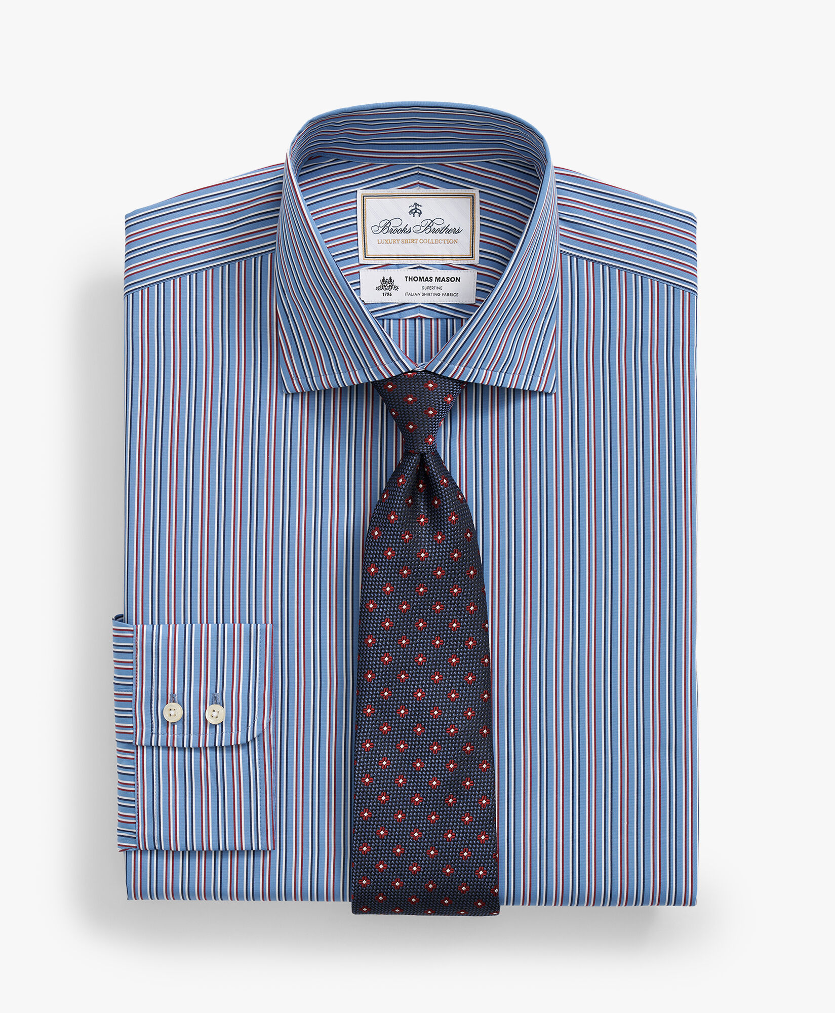 Brooks Brothers Striped Regular Fit Thomas Mason Dress Shirt with English Spread Collar Blue 1000101118US100214187