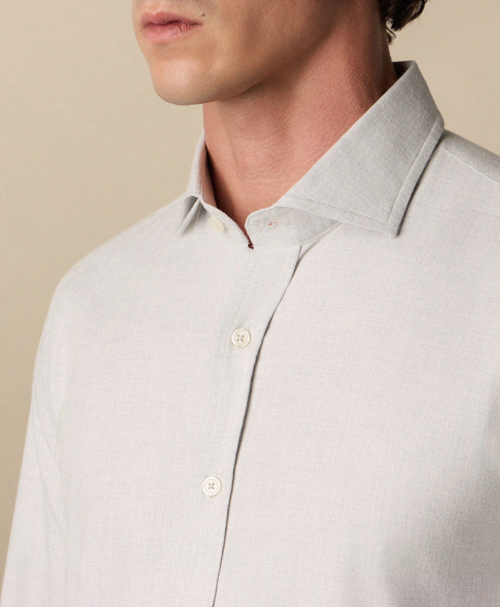 Brooks Brothers Slim Fit Melange Cotton Flannel Shirt with Spread Collar Light Grey CSHSP011COPCO001LTGRP001