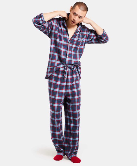 Brooks Brothers Plaid Flannel Open Pajamas Dark Blue/Red Tartan 1000089954US100186346