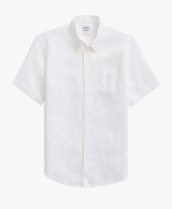 Brooks Brothers White Regular Fit Irish Linen Short-Sleeve Sport Shirt with Button-Down Collar White 1000095319US100200025