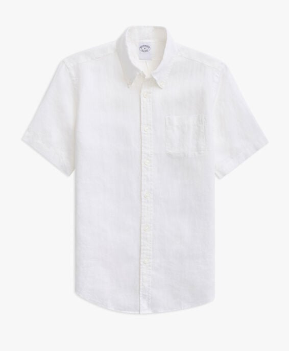 Brooks Brothers Camisa informal para hombre de manga corta blanca de corte regular en lino irlandés con cuello button down Blanco 1000095319US100200025