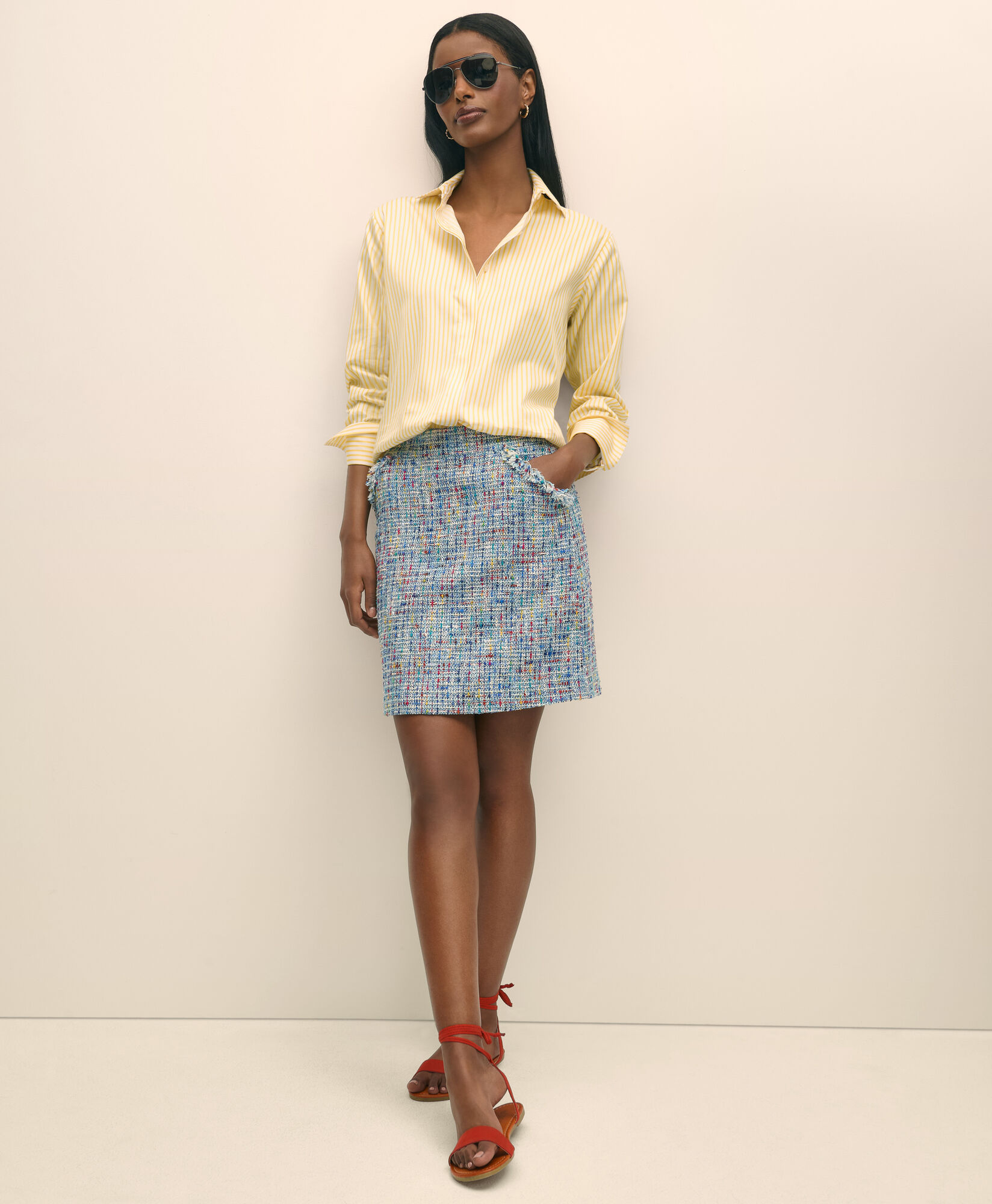 Brooks Brothers Relaxed Fit Cotton Satin Striped Shirt Yellow 1000103028US100218332