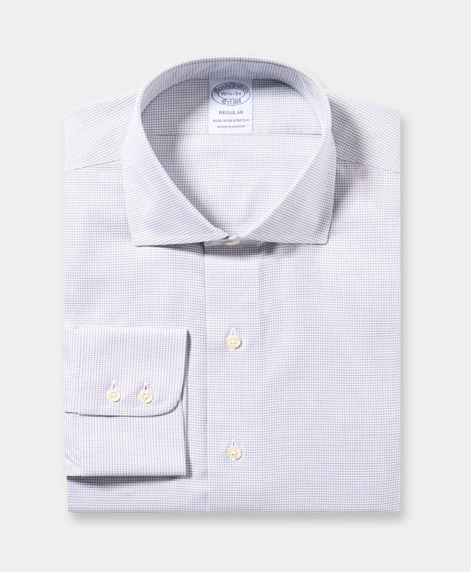 Brooks Brothers Regular Fit Non-Iron Checked Supima Twill Shirt with English Spread Collar Navy 1000105549US100223561