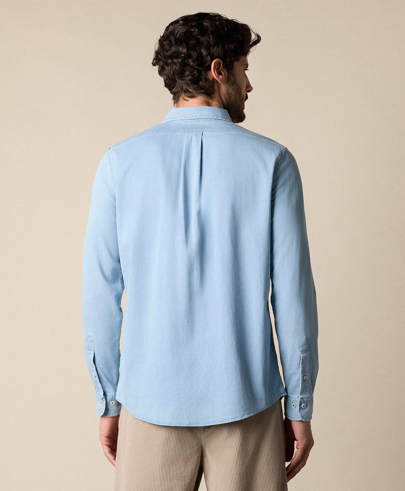 Brooks Brothers Slim Fit Denim Tencel Blend Shirt with Open Collar Bleached Blue CSHOC001TNBCO001BLCDP001