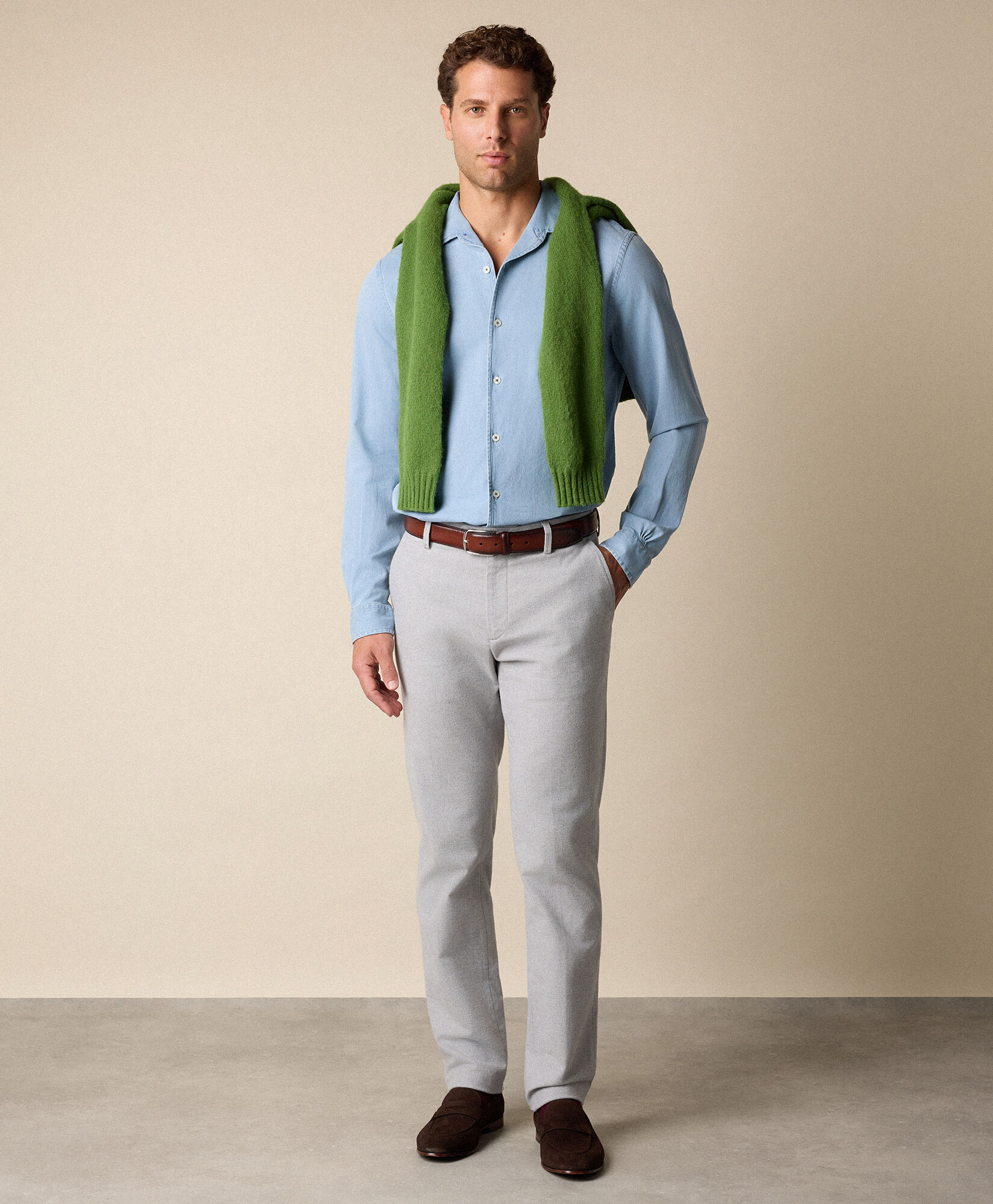 Brooks Brothers Chino in Flanella di Cotone Regular Fit Grigio Chiaro CPCHI063COBSP001LTGRP001