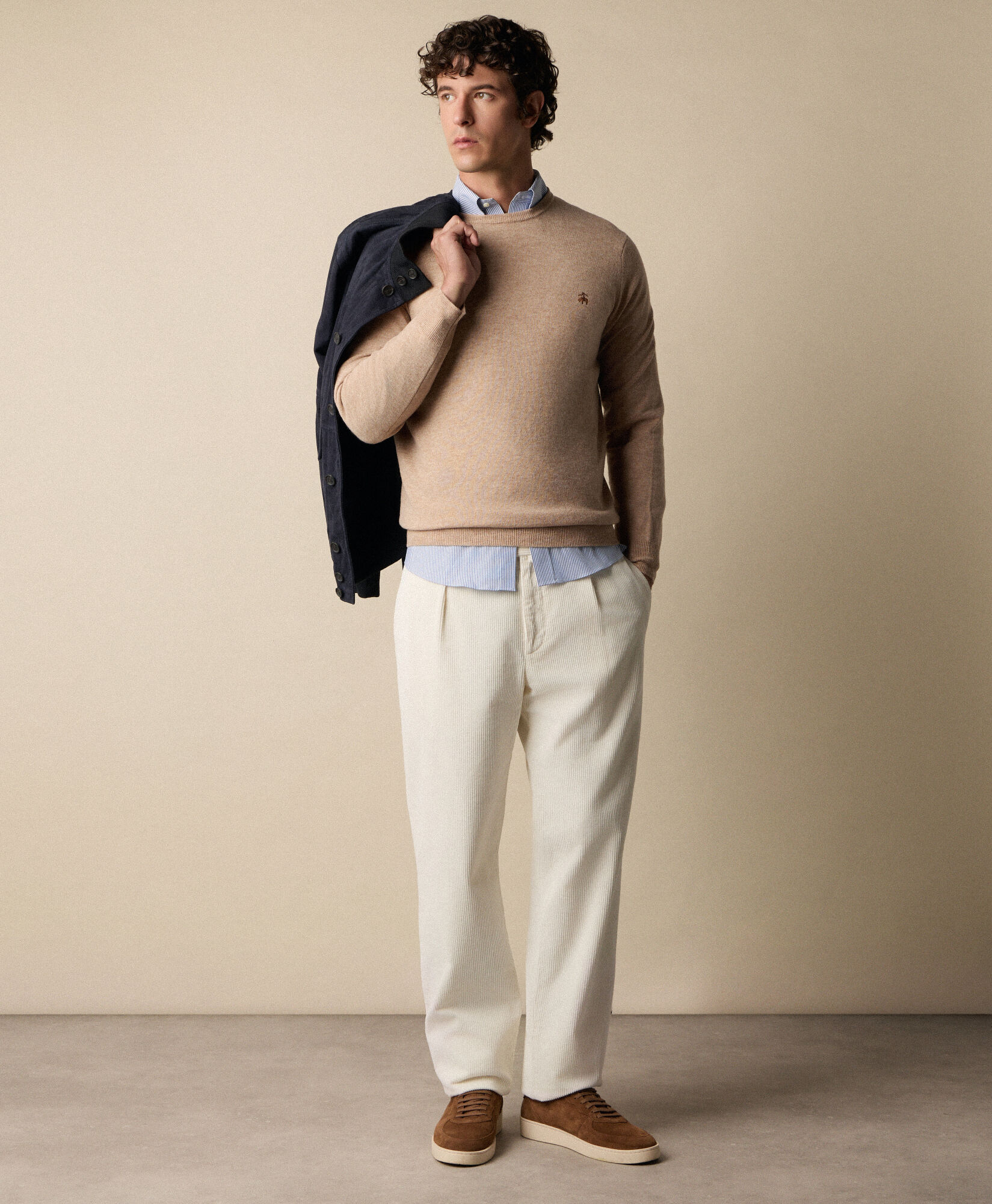 Brooks Brothers Maglione Girocollo in Lana d'Agnello Cammello KNCRN063WOPWO004CAMEP001