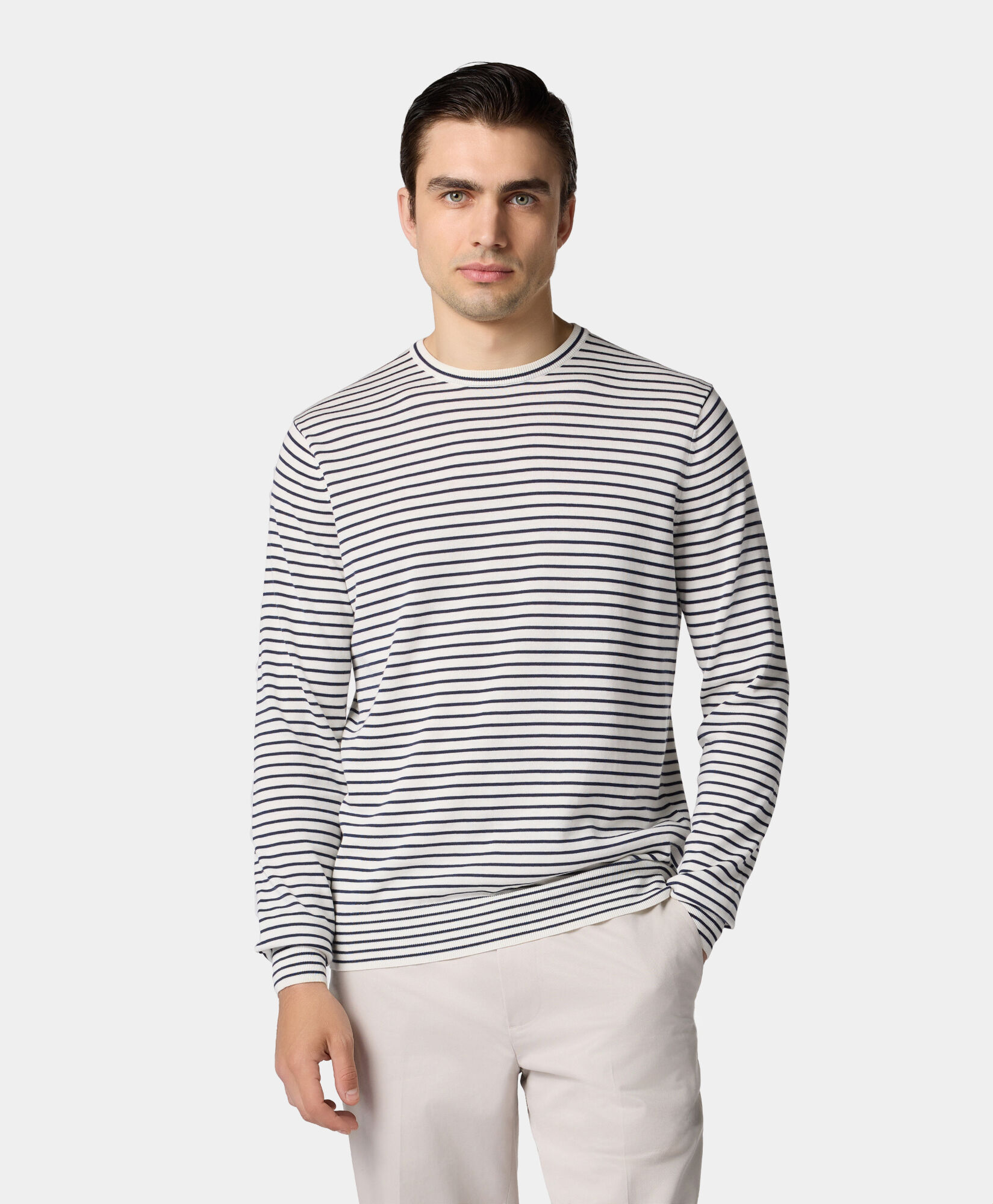Brooks Brothers Striped Cotton-Silk-Linen Crewneck White KNCRN044COBSE001WHITF001