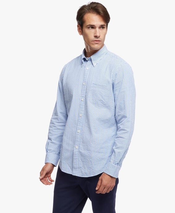 Brooks Brothers Camisa de sport corte regular Regent, seersucker elástico, cuello button-down Azul claro 1000087982US100179676