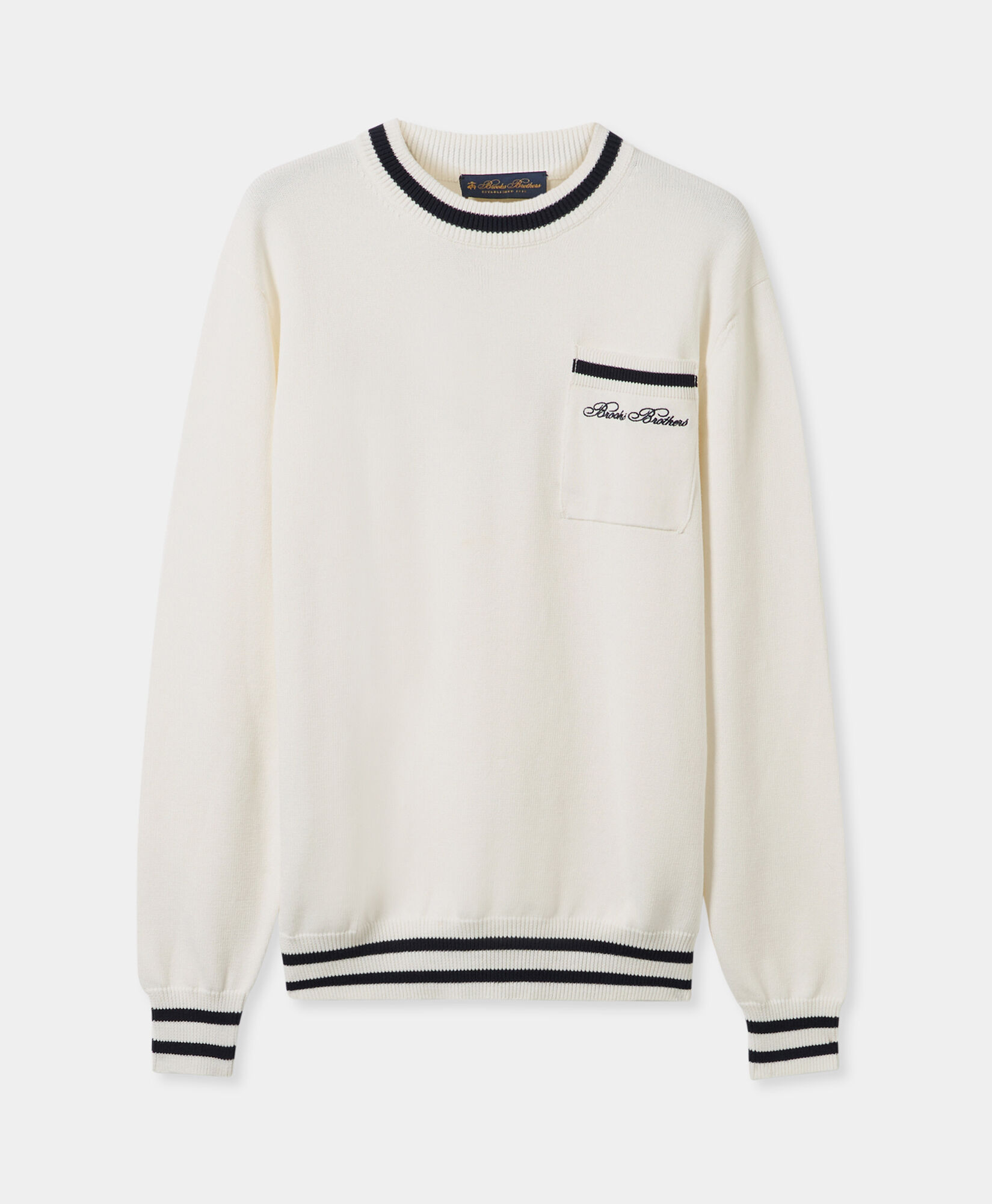 Brooks Brothers Cotton Chest Pocket Sweater White KNCRN046COPCO002WHITP001