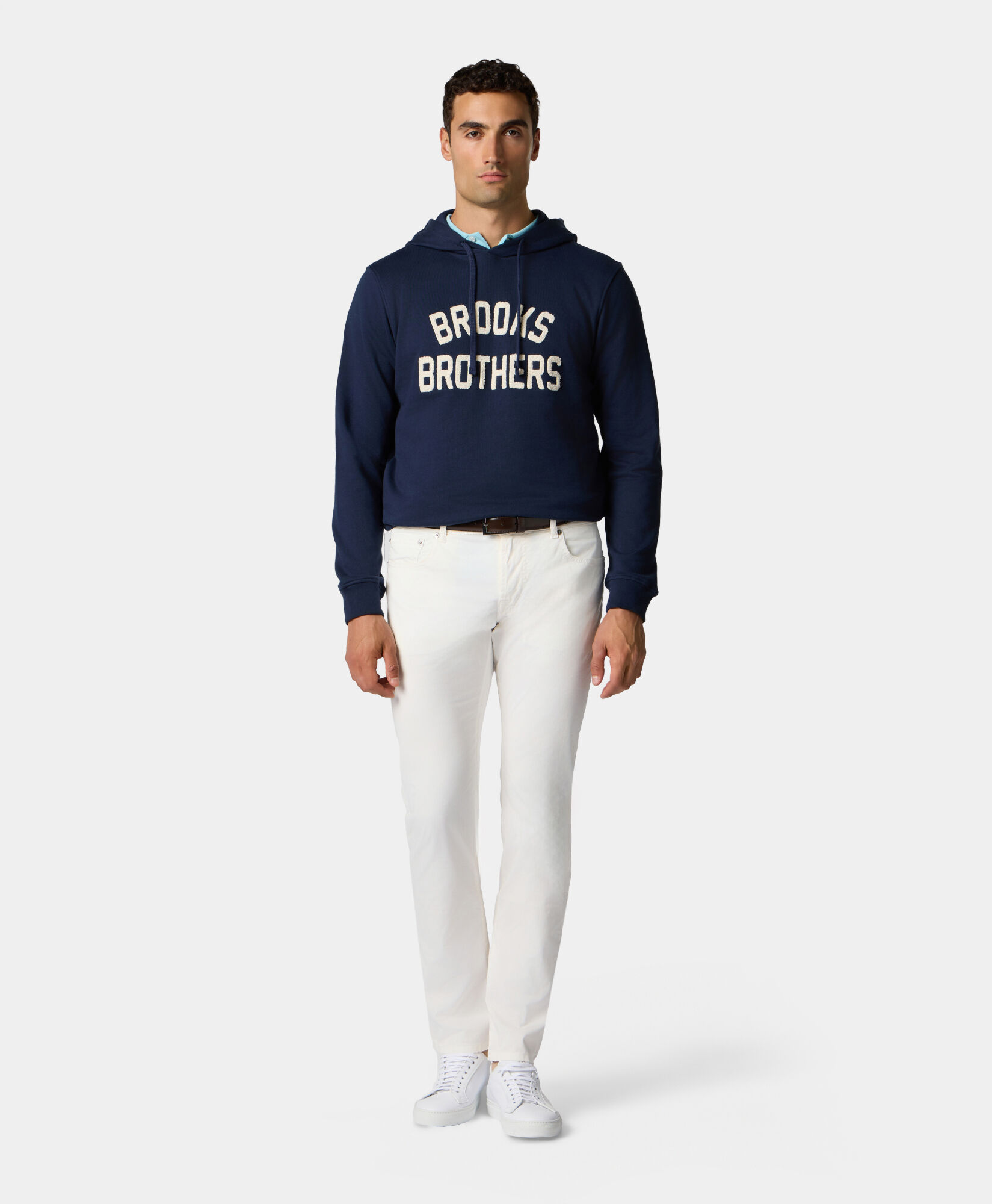 Brooks Brothers Terry Logo-Embroidered Hoodie Navy SWHOD001COPCO001NAVYP001