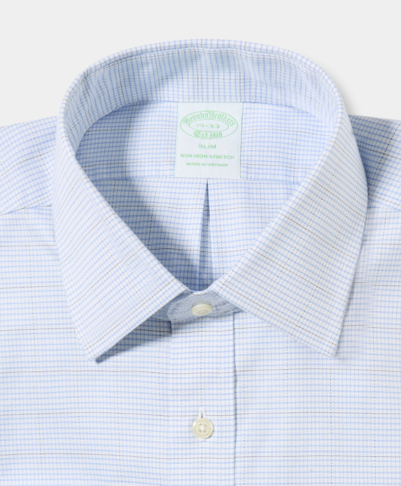 Brooks Brothers Slim Fit Non-Iron Checked Royal Oxford Shirt with Ainsley Collar Hydrangea 1000105900US100224376