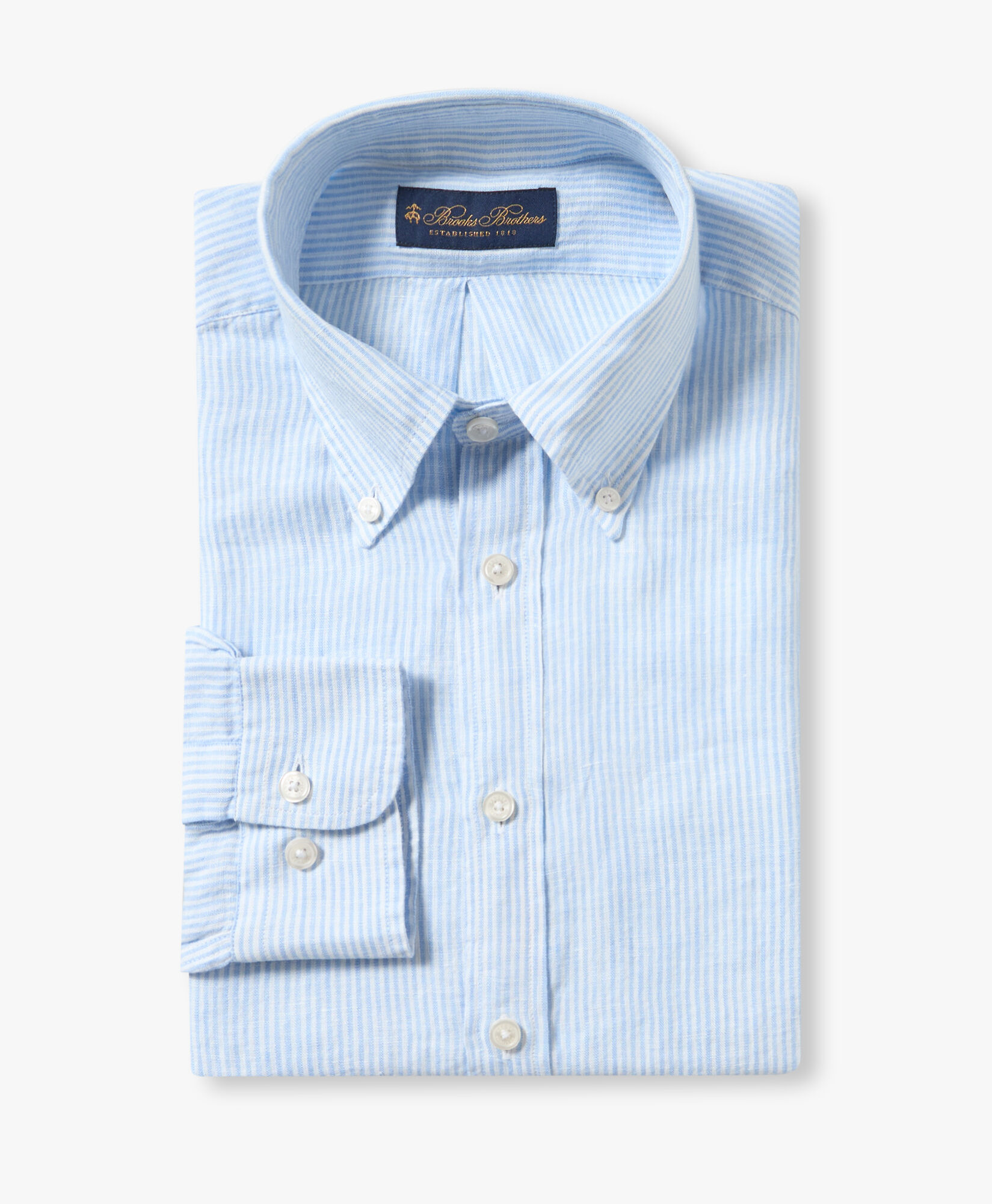 Brooks Brothers Slim Fit Striped Linen Button Down Shirt Light Blue CSHBD006LIPLI001LTBLF001