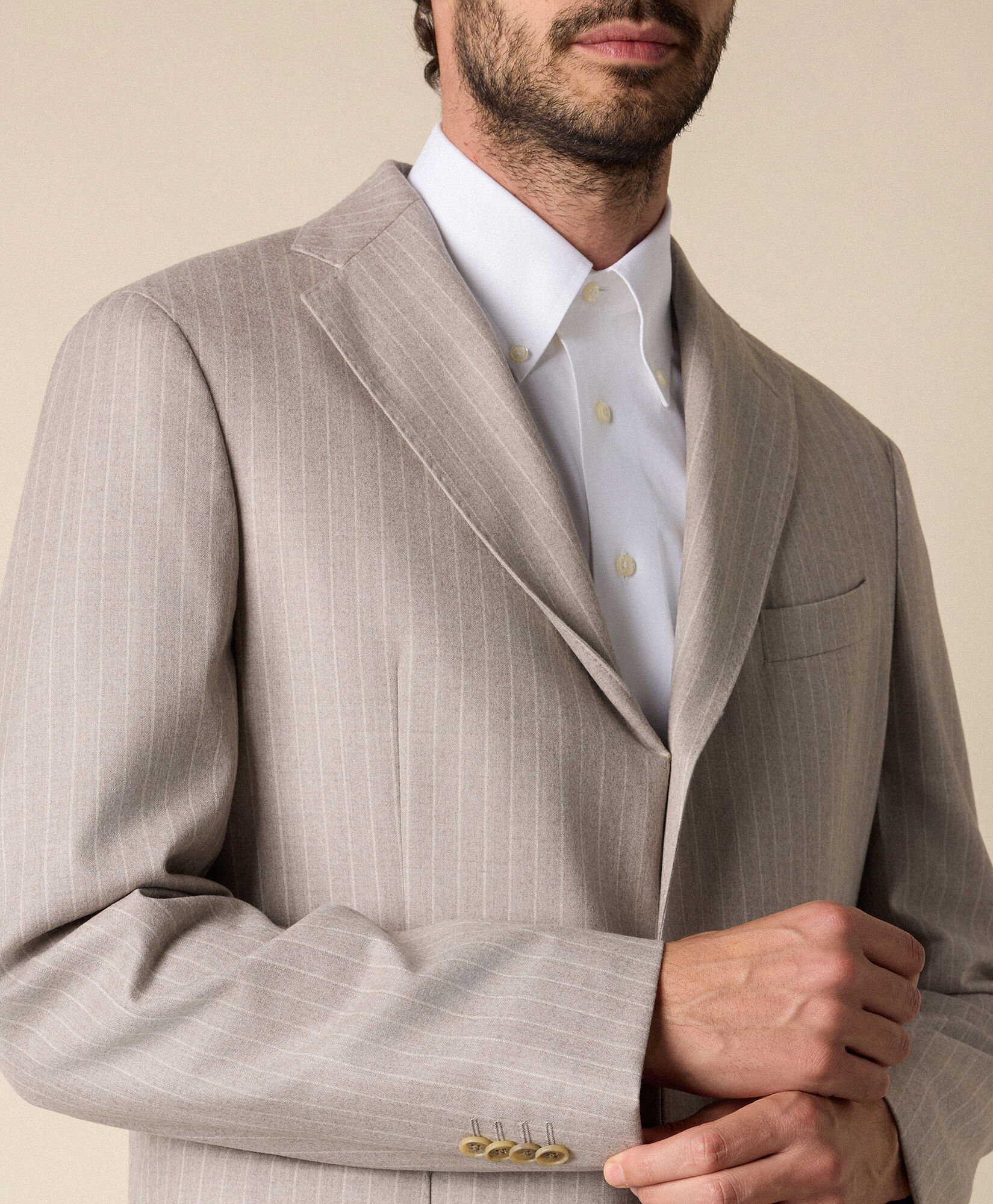 Brooks Brothers Costume en Laine Vierge à Rayures Fines Sable STREG064WVPWV003SANDF001