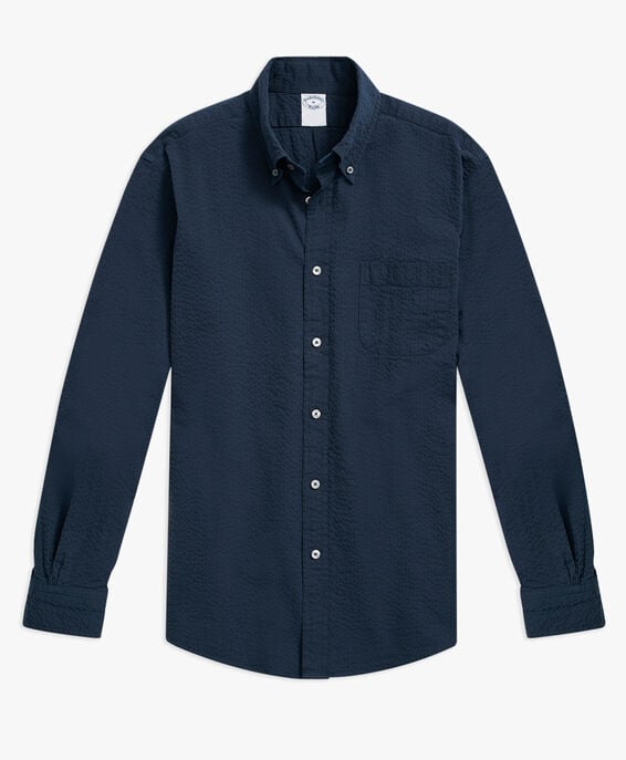Brooks Brothers Camisa informal para hombre azul marino de corte regular en algodón seersucker con cuello button down Azul marino 1000095315US100200005