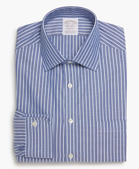 Brooks Brothers Soho Extra-slim Fit Non-iron Dress Shirt, Dobby, Ainsley Collar Cadet Blue Stripes 1000084524US100172949