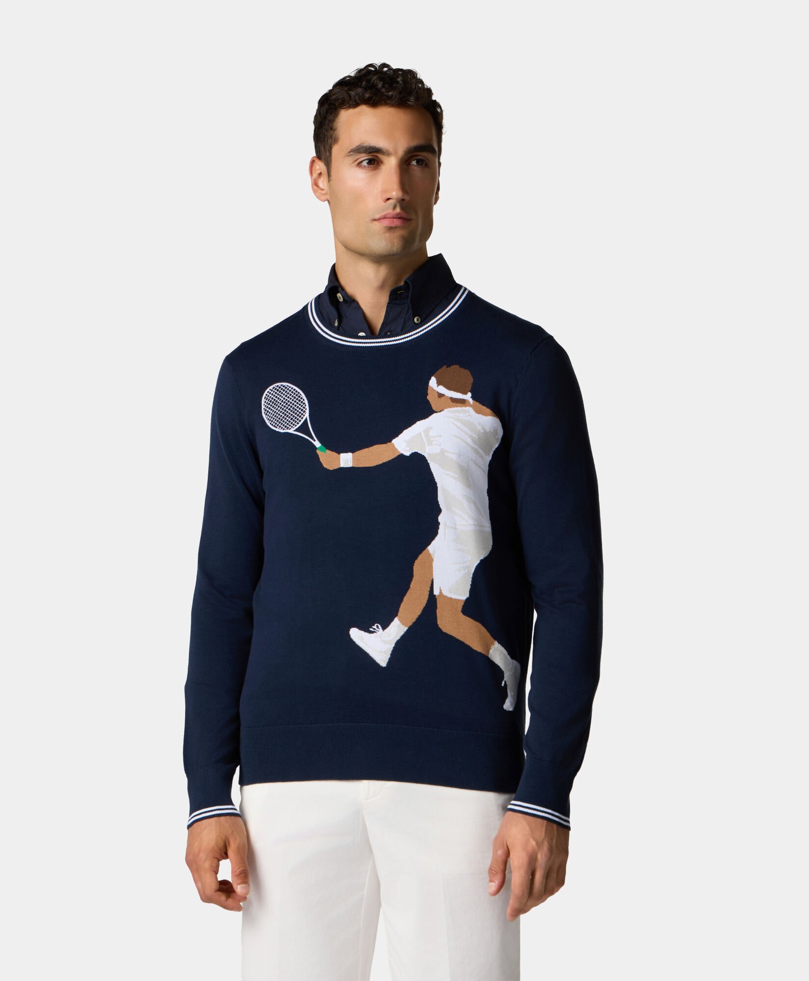 Brooks Brothers Tennis Player Cotton Sweater Blue 1000103357US100218863
