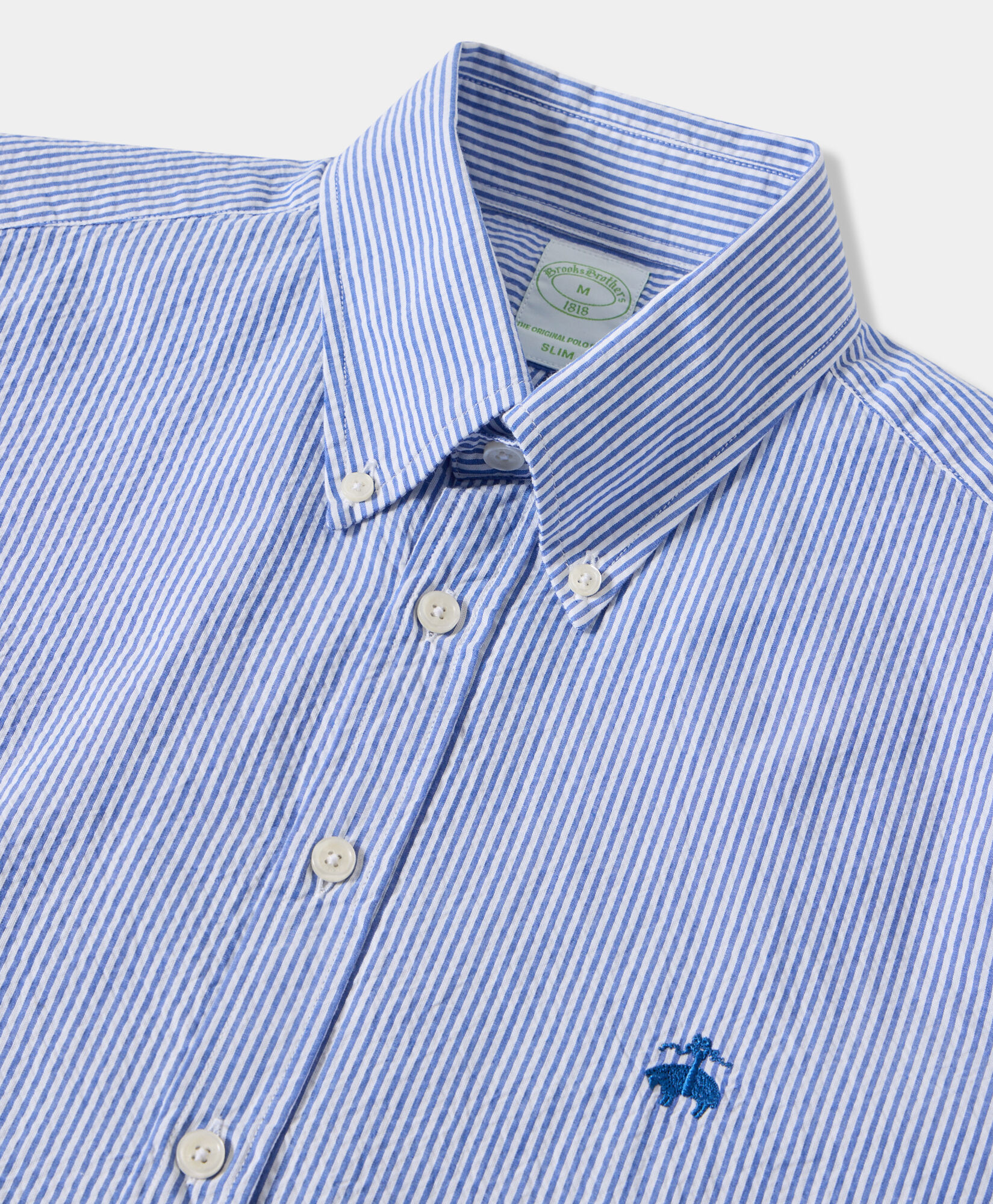 Brooks Brothers Slim Fit Striped Seersucker Button Down Shirt Blue CSHBD013COPCO001BLUEF001
