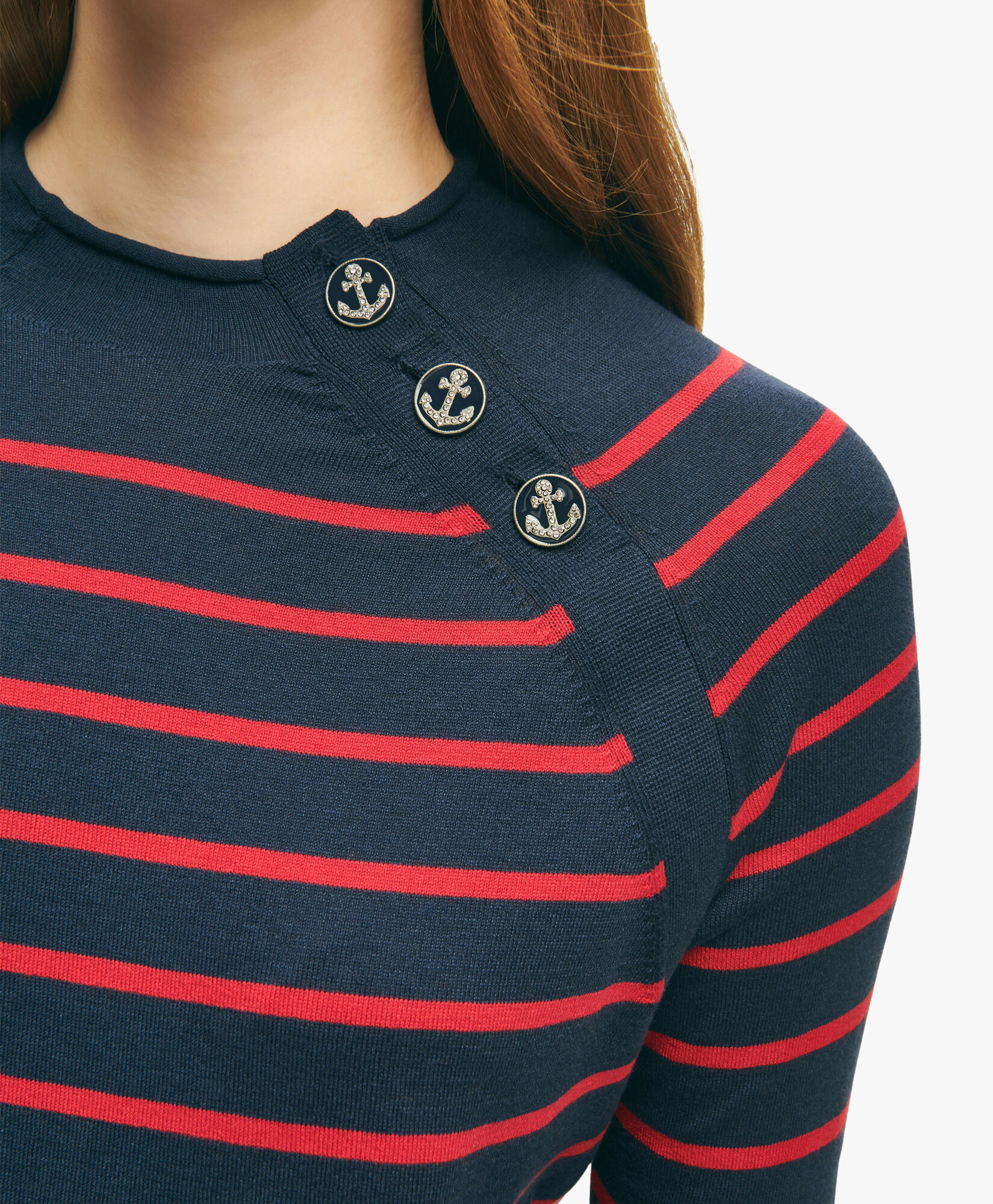 Navy and Red Mariner Striped Silk Cotton Sweater in Navy and Red for Women Brooks Brothers UK