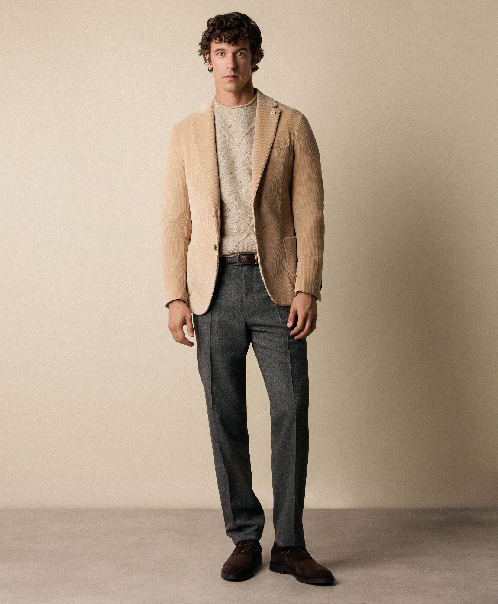 Brooks Brothers Pull Ras-du-Cou en Laine Mélangée Donegal Naturel KNCRN067WOBPA003NATLP001