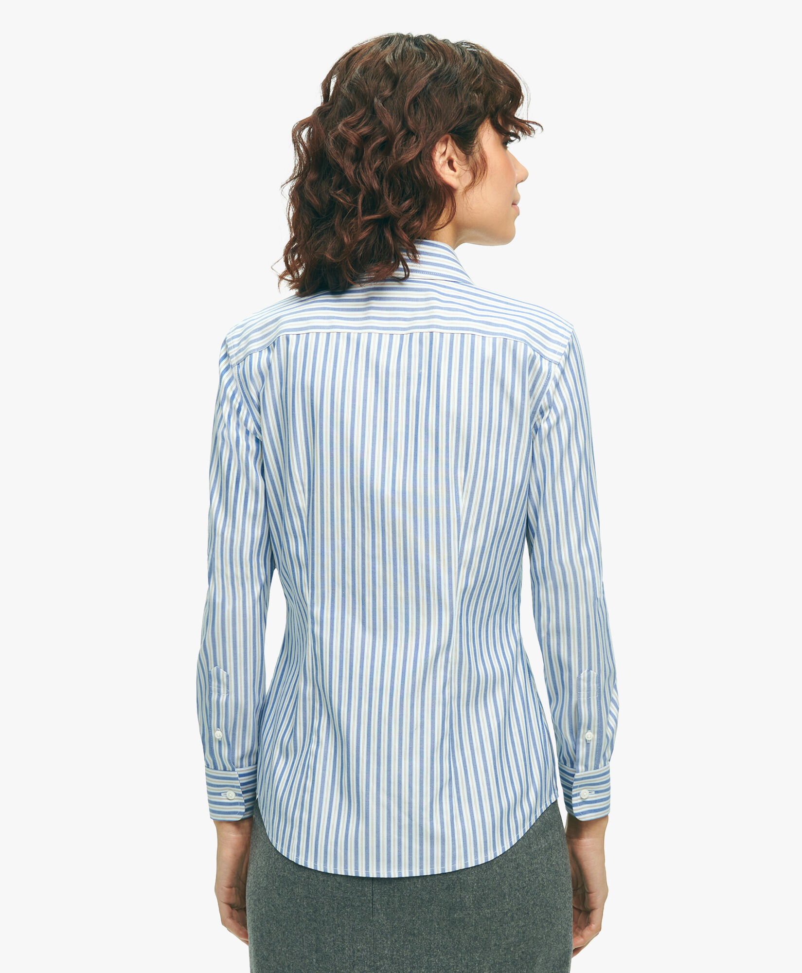 Blue Fitted Stretch Supima Cotton Non Iron Multi Stripe Dress