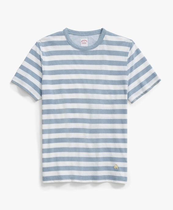 Brooks Brothers Blau gestreiftes T-Shirt aus Leinen-Baumwoll-Mischung Blau und Weiß 1000098368US100208815