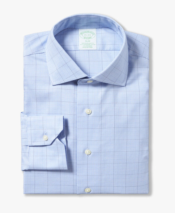 Brooks Brothers Pastel Blue Slim Fit Non-Iron Stretch Cotton Shirt with English Spread Collar Pastel Blue 1000097414US100205163