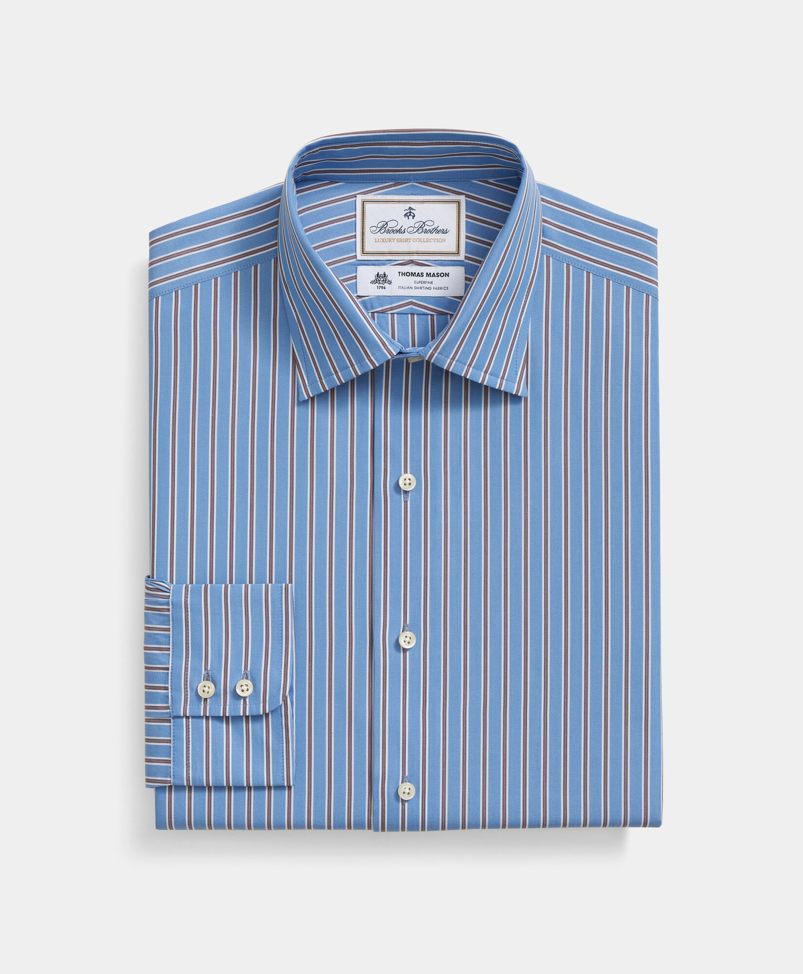 Brooks Brothers Chemise à Rayures en Coton Coupe Classique de Thomas Mason avec Col Ainsley Bleu 1000104719US100223405