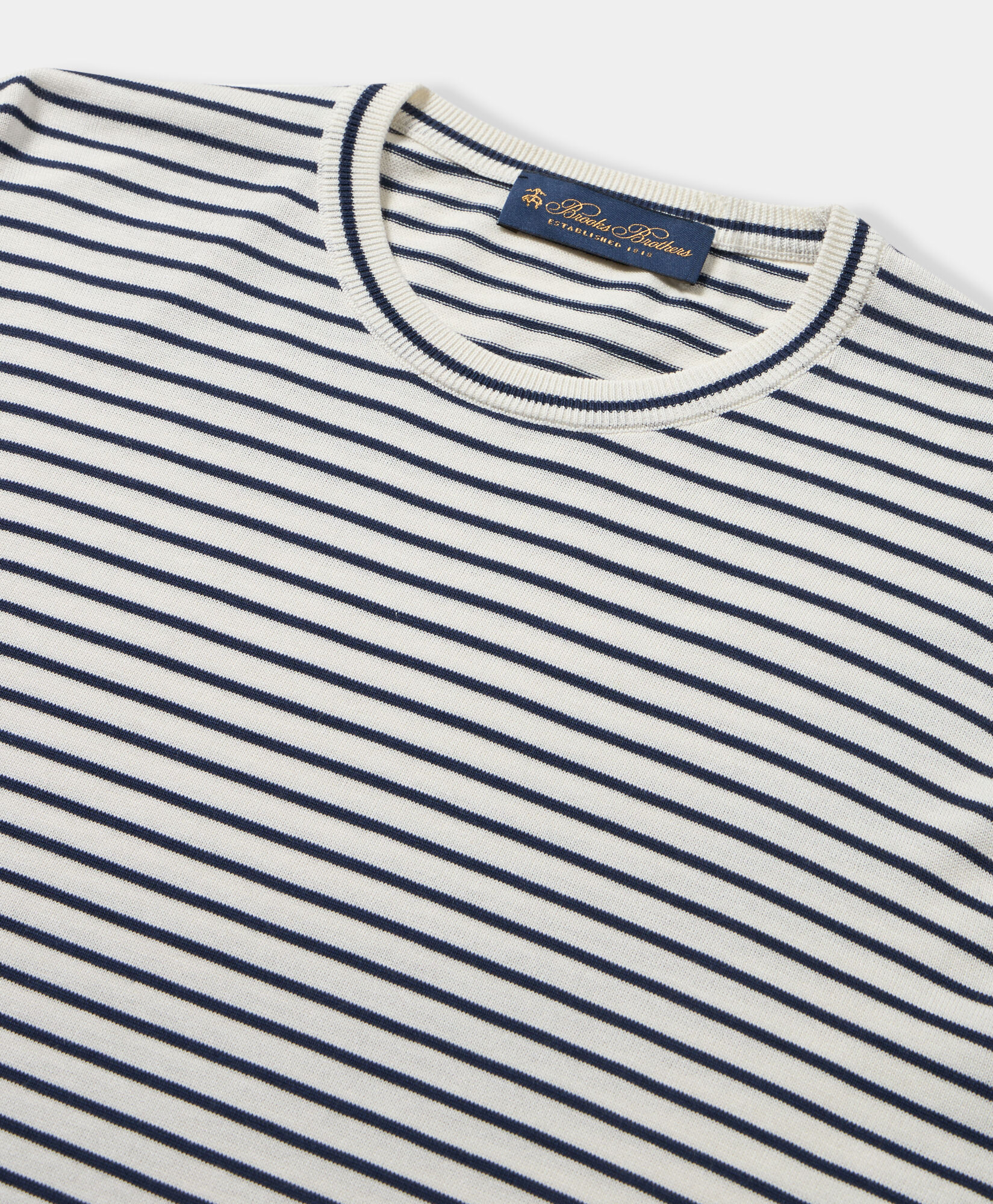 Brooks Brothers Striped Cotton-Silk-Linen Crewneck White KNCRN044COBSE001WHITF001