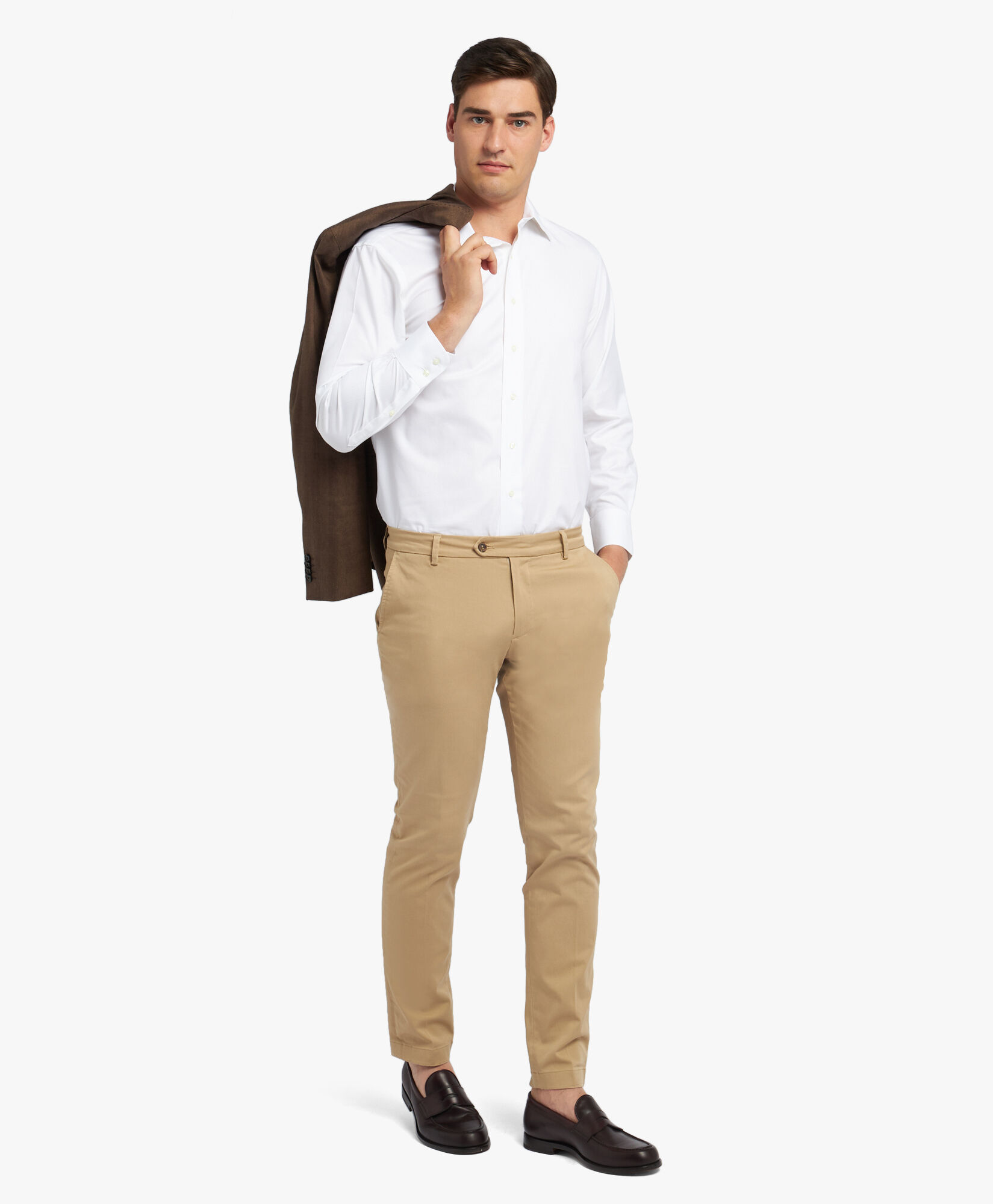 Brooks Brothers Slim Fit Non-Iron Stretch Twill Supima Shirt with Ainsley Collar White 1000095235US100199819