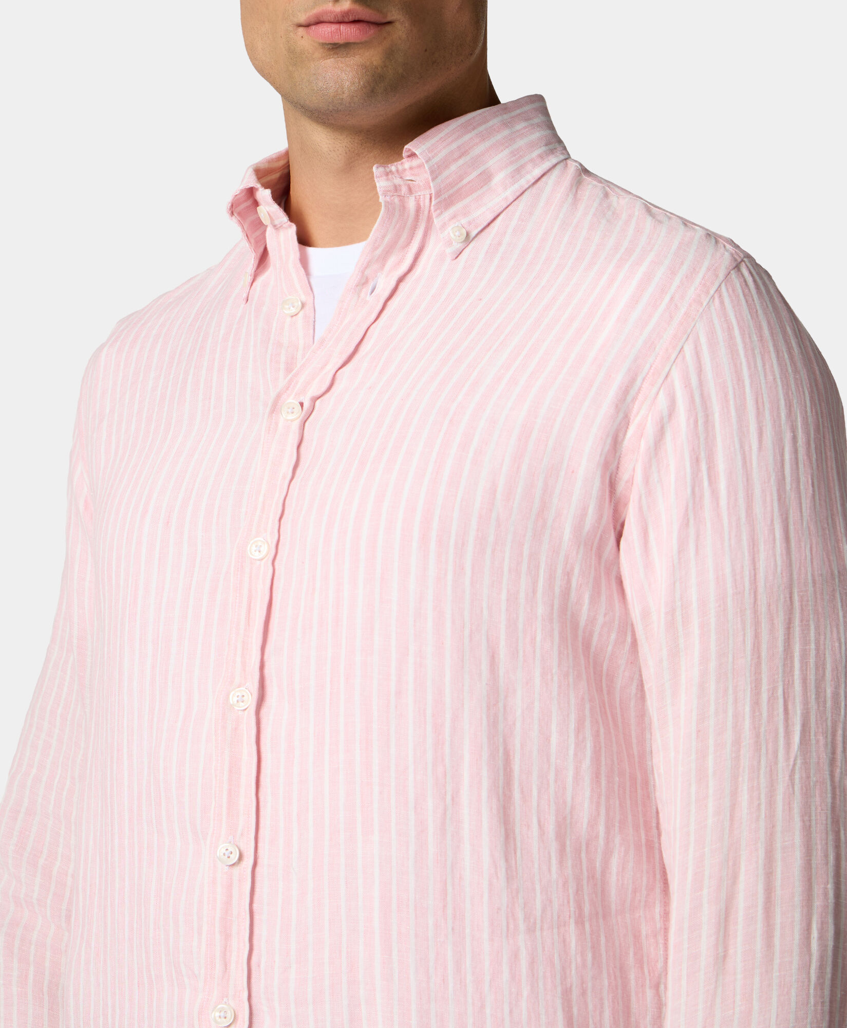 Brooks Brothers Slim Fit Striped Linen Button Down Shirt Pink CSHBD016LIPLI001PINKF001