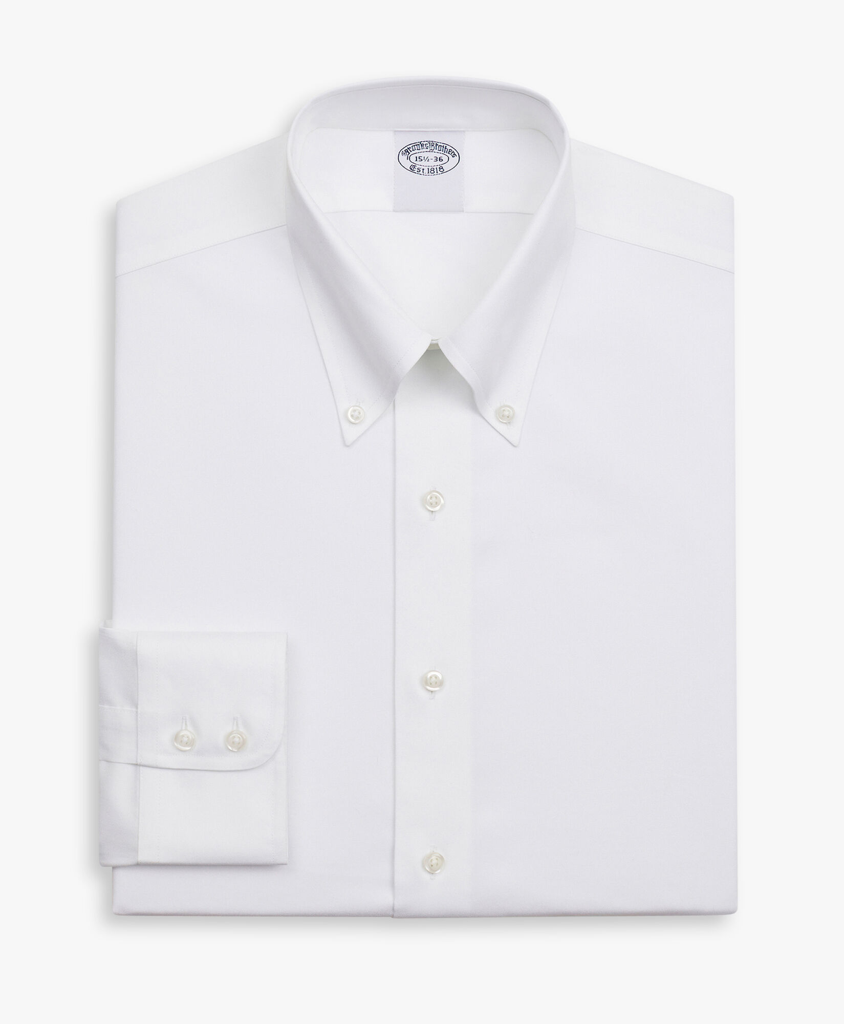 Brooks Brothers Regular Fit Non-Iron Stretch Supima Cotton Twill Shirt with Button Down Collar White 1000096431US100201332