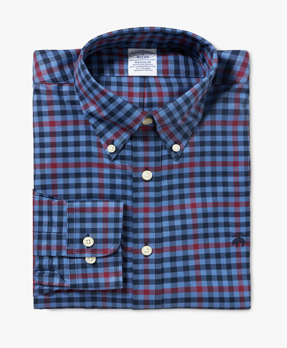 Blue Regular Fit Non-Iron Stretch Cotton Shirt with Button Down Collar ...