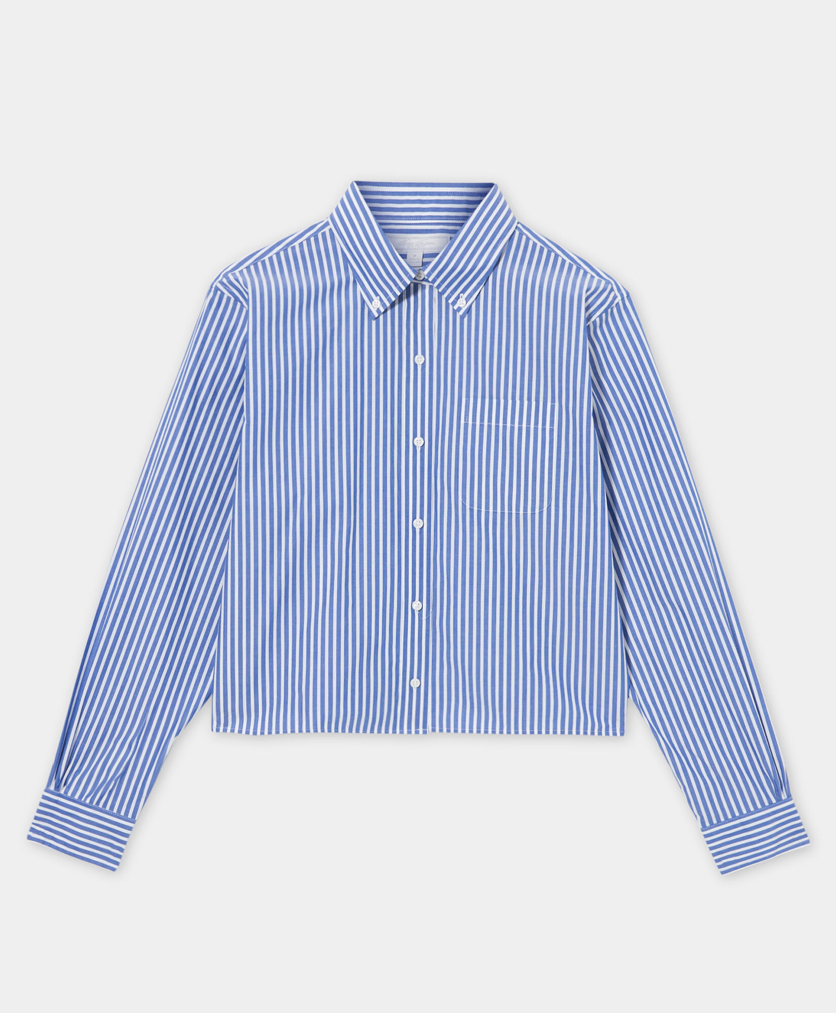 Brooks Brothers Cropped Striped Cotton Poplin Shirt Blue 1000103016US100219411
