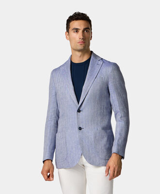 Brooks Brothers Herringbone Design Linen Blazer Blue JKREG063LIPLI001BLUEF001