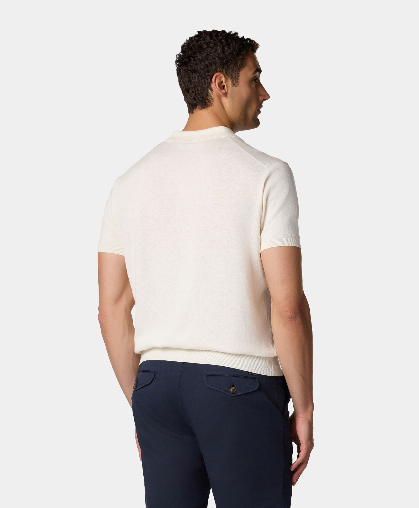 Brooks Brothers Organic Cotton-Linen Knit Polo with Johnny Collar White KNPOL018COBLI004WHITP001