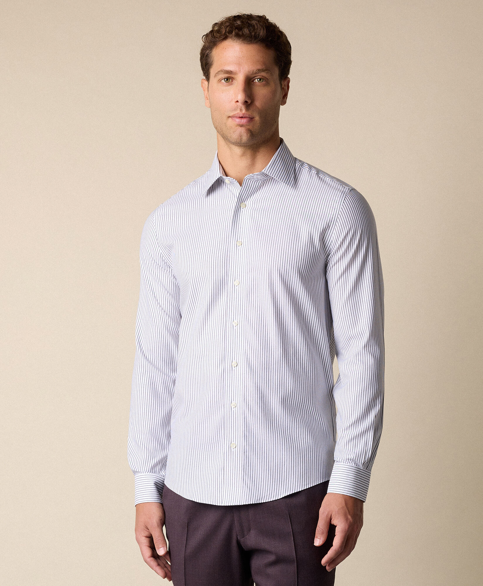 Brooks Brothers Slim Fit Non-Iron Striped Stretch Twill Shirt with Ainsley Collar Black 1000106426US100225638